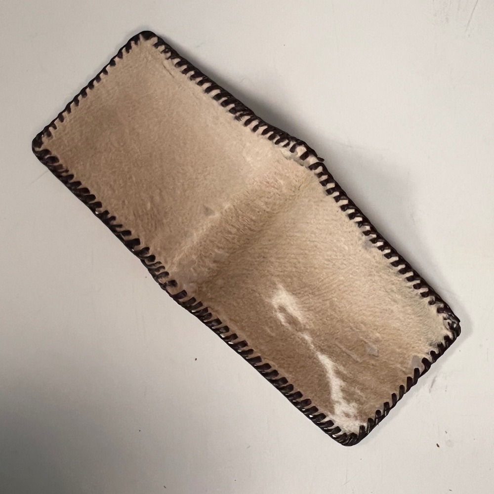 Vintage Deerskin Hair on Hide Bifold Wallet Mexico Whipstitch Western Tan Brown